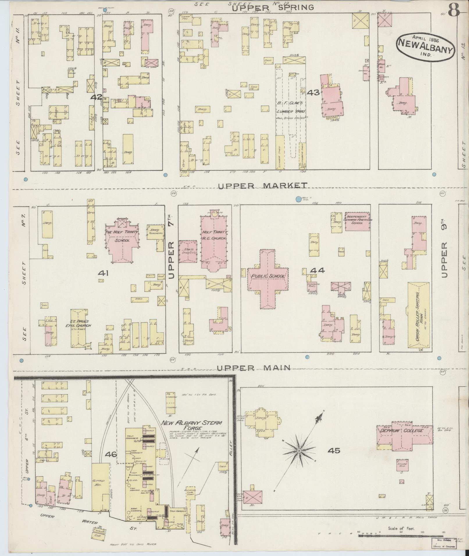 Sanborn Fire Insurance Map from New Albany, Floyd County, Indiana (1886), Sheet #0008 - Historic Sanborn Fire Insurance Map Print, vintage old map wall art, antique decor, genealogy gift, Indiana Indiana map