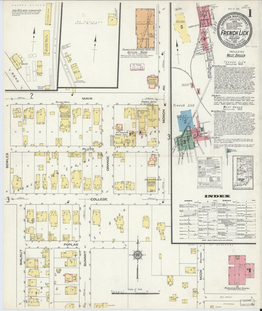 Sanborn Fire Insurance Map from French Lick, Orange County, Indiana (1913), Sheet #0001 - Complete Map Set gallery image, historic Sanborn map, vintage wall art, Indiana Indiana