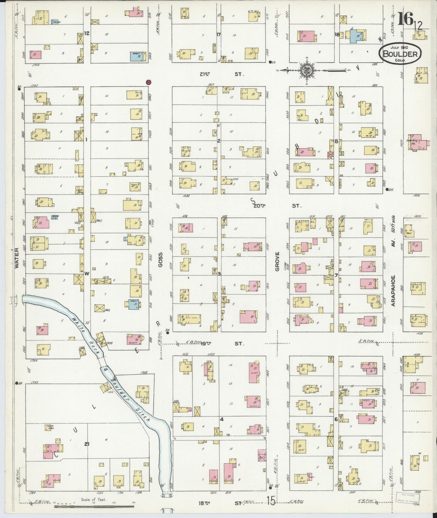 Sanborn Fire Insurance Map from Boulder, Boulder County, Colorado (1910), Sheet #0016 - Complete Map Set gallery image, historic Sanborn map, vintage wall art, Colorado Colorado