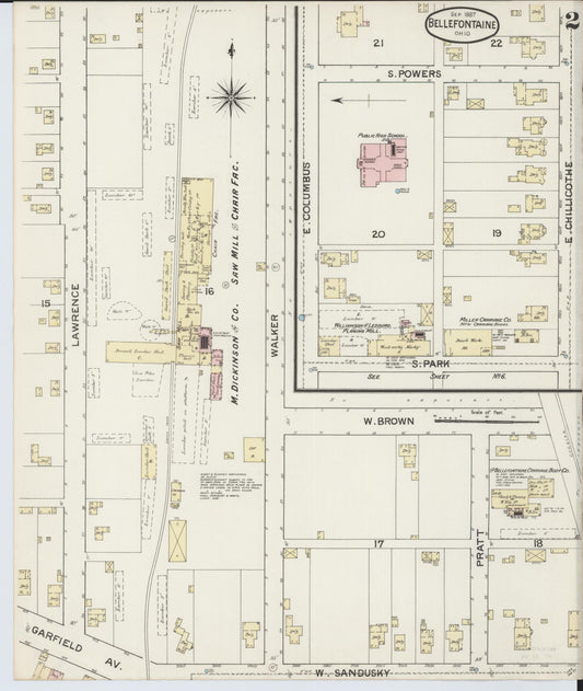 Sanborn Fire Insurance Map from Bellefontaine, Logan County, Ohio (1887), Sheet #0002 - Historic Sanborn Fire Insurance Map Print, vintage old map wall art, antique decor, genealogy gift, Ohio Ohio map