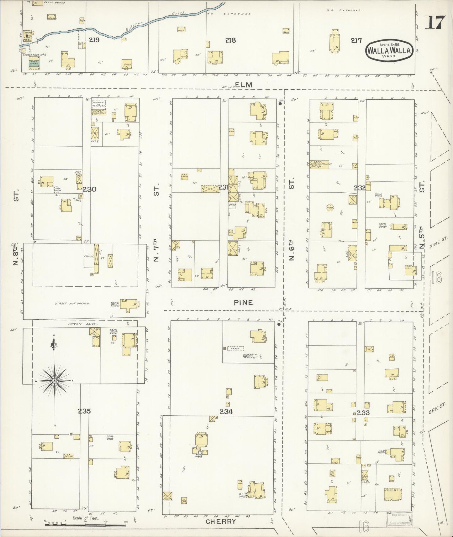 Sanborn Fire Insurance Map from Walla Walla, Walla Walla County, Washington (1894), Sheet #0017 - Historic Sanborn Fire Insurance Map Print, vintage old map wall art, antique decor, genealogy gift, Washington Washington map