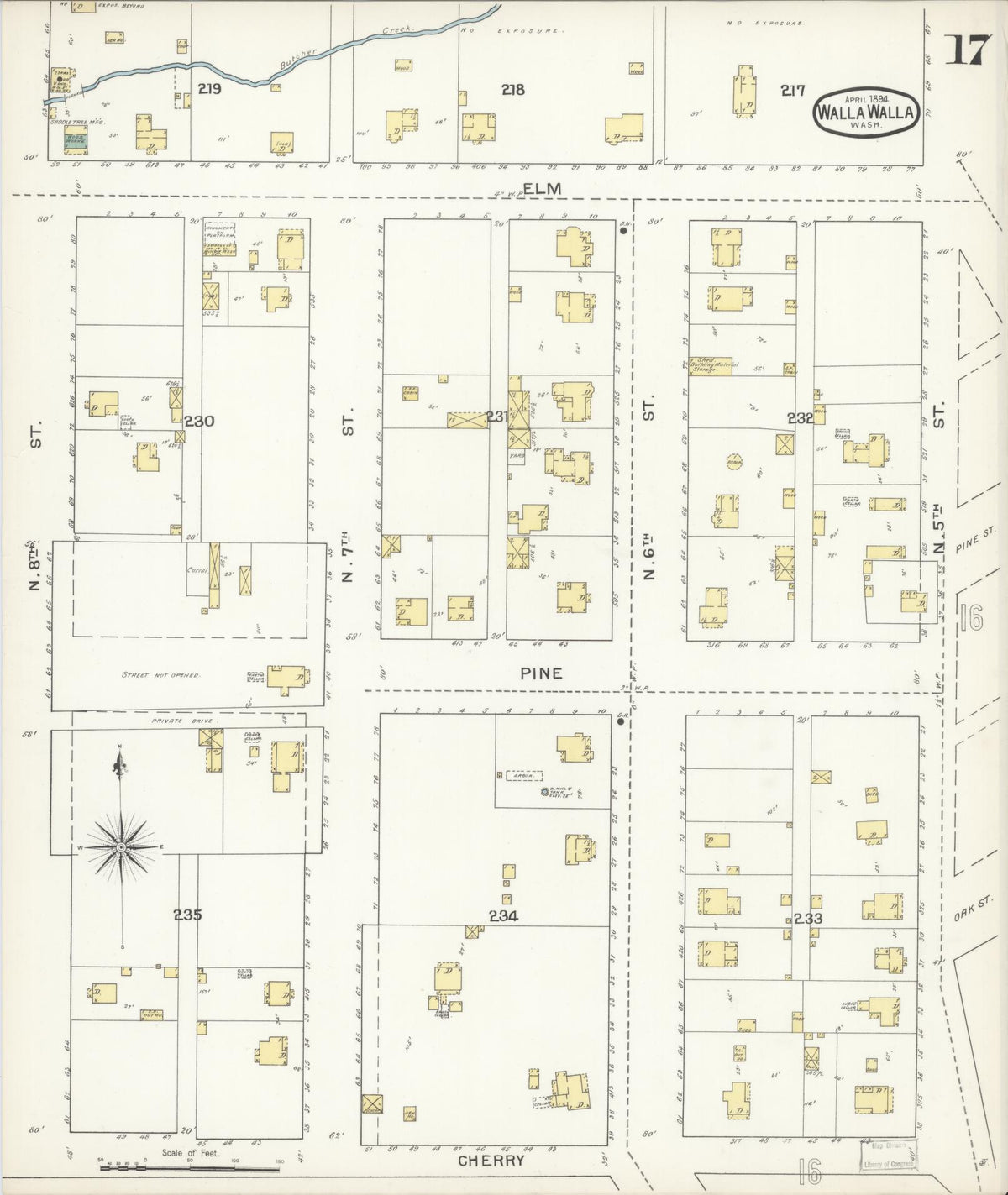 Sanborn Fire Insurance Map from Walla Walla, Walla Walla County, Washington (1894), Sheet #0017 - Historic Sanborn Fire Insurance Map Print, vintage old map wall art, antique decor, genealogy gift, Washington Washington map