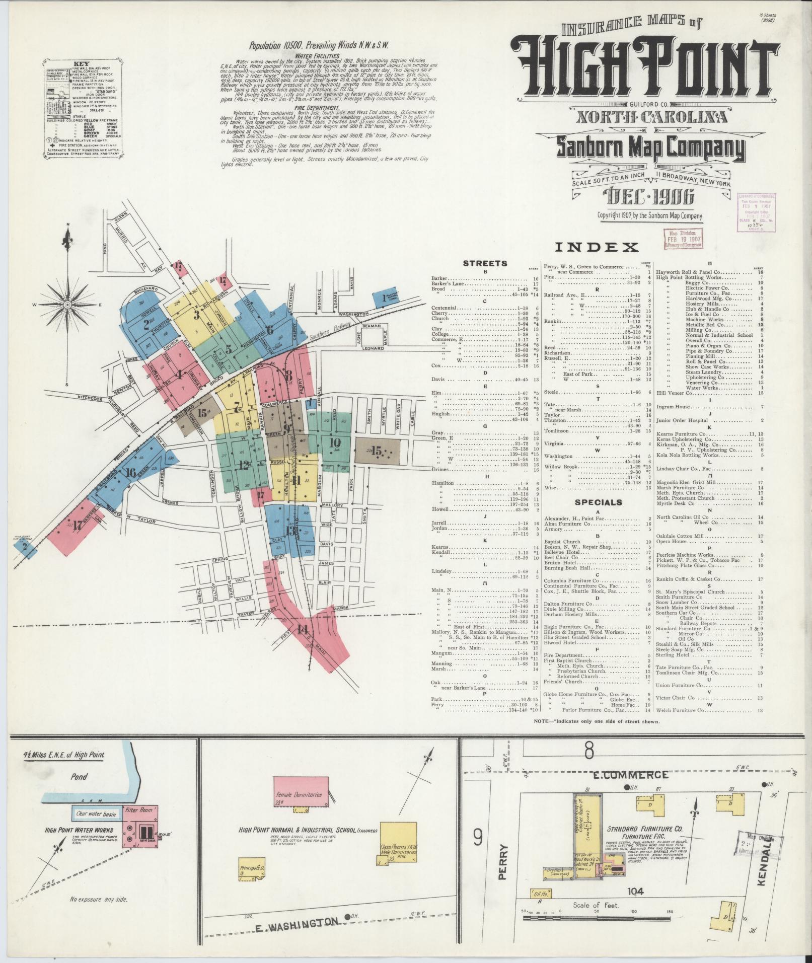 Sanborn Fire Insurance Map from High Point, Guilford County, North Carolina (1906), Sheet #0001 - Complete Map Set gallery image, historic Sanborn map, vintage wall art, North Carolina North Carolina