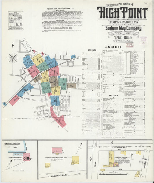 Sanborn Fire Insurance Map from High Point, Guilford County, North Carolina (1906), Sheet #0001 - Complete Map Set gallery image, historic Sanborn map, vintage wall art, North Carolina North Carolina