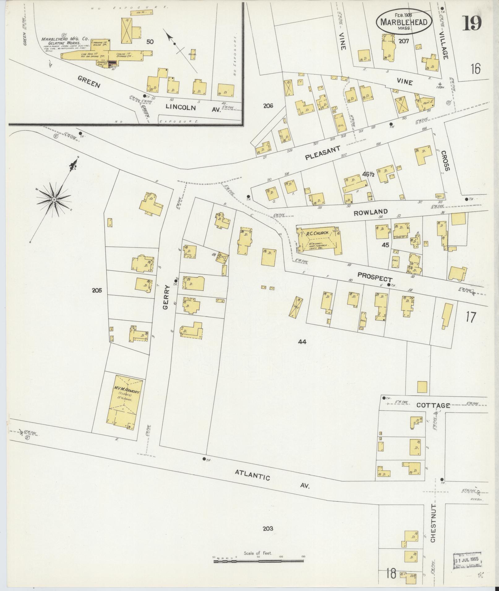 Sanborn Fire Insurance Map from Marblehead, Essex County, Massachusetts (1908), Sheet #0019 - Historic Sanborn Fire Insurance Map Print, vintage old map wall art, antique decor, genealogy gift, Massachusetts Massachusetts map