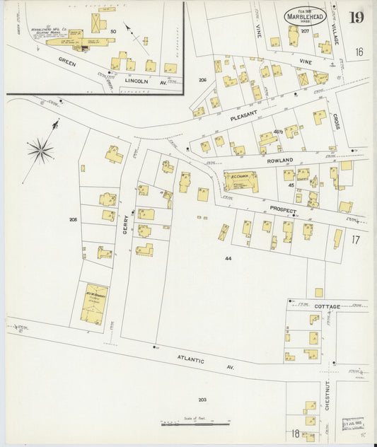 Sanborn Fire Insurance Map from Marblehead, Essex County, Massachusetts (1908), Sheet #0019 - Historic Sanborn Fire Insurance Map Print, vintage old map wall art, antique decor, genealogy gift, Massachusetts Massachusetts map
