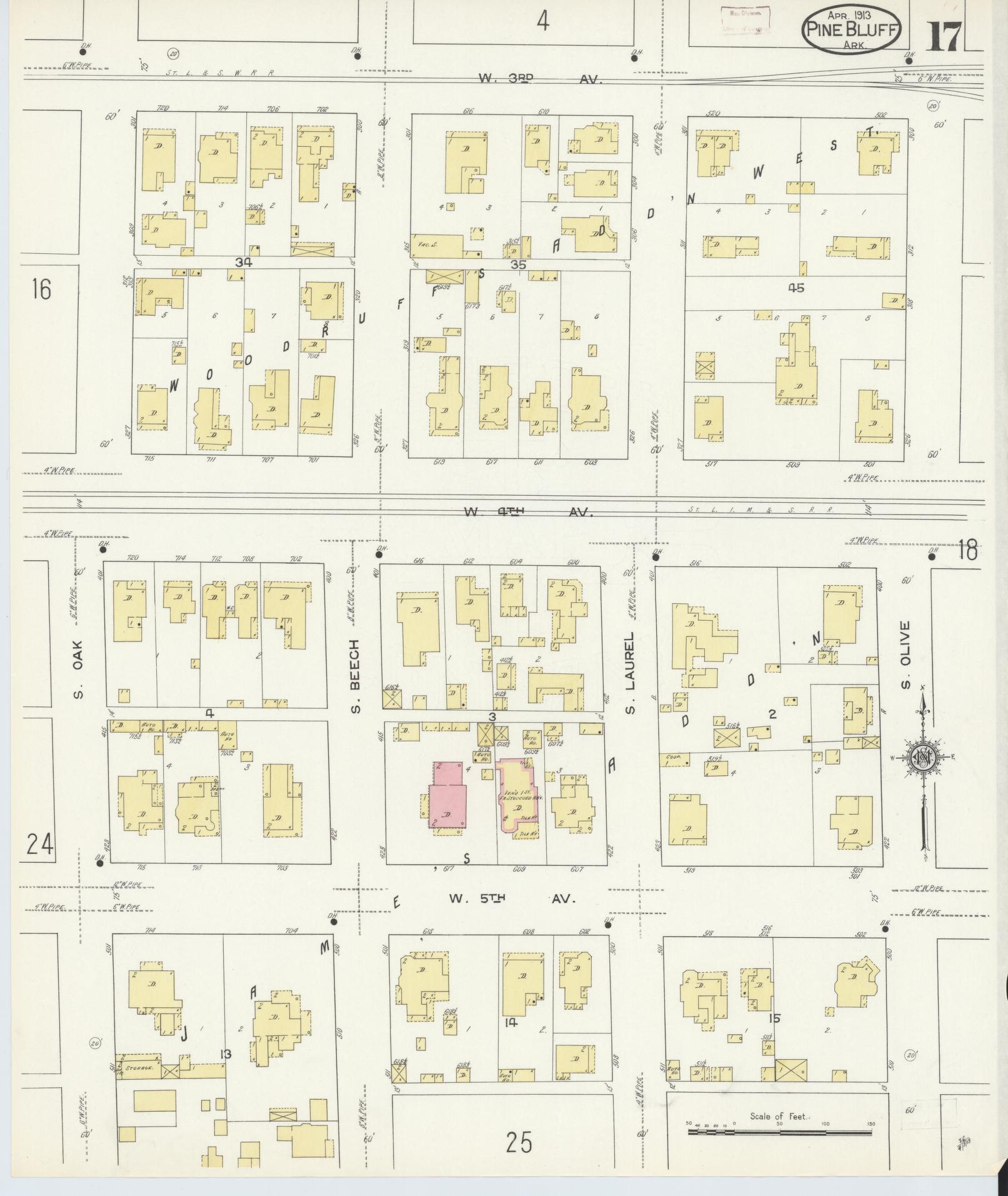 Sanborn Fire Insurance Map from Pine Bluff, Jefferson County, Arkansas (1913), Sheet #0017 - Historic Sanborn Fire Insurance Map Print, vintage old map wall art, antique decor, genealogy gift, Arkansas Arkansas map
