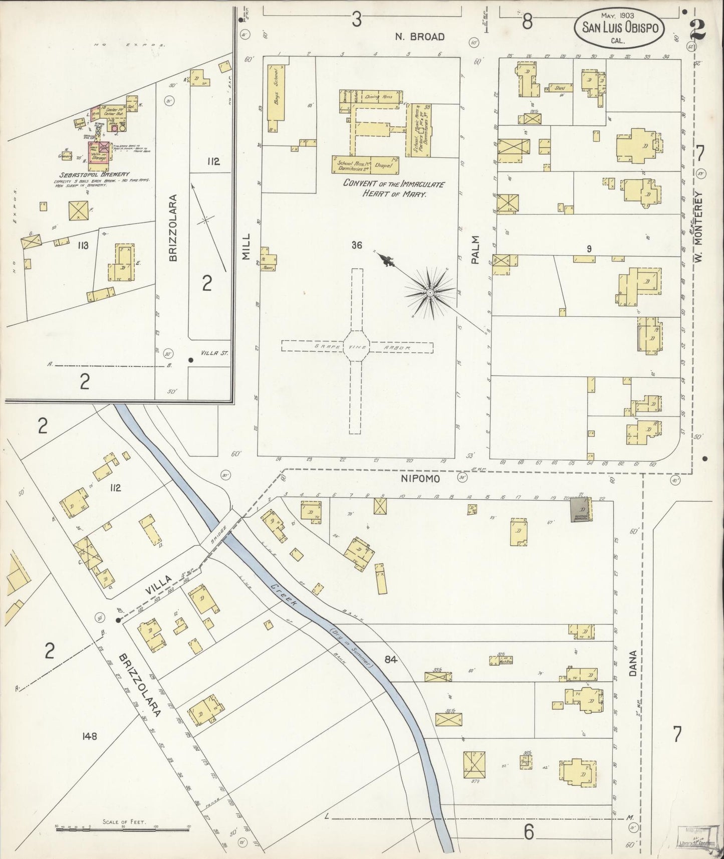 Sanborn Fire Insurance Map from San Luis Obispo, San Luis Obispo County, California (1903), Sheet #0002 - Complete Map Set gallery image, historic Sanborn map, vintage wall art, California California