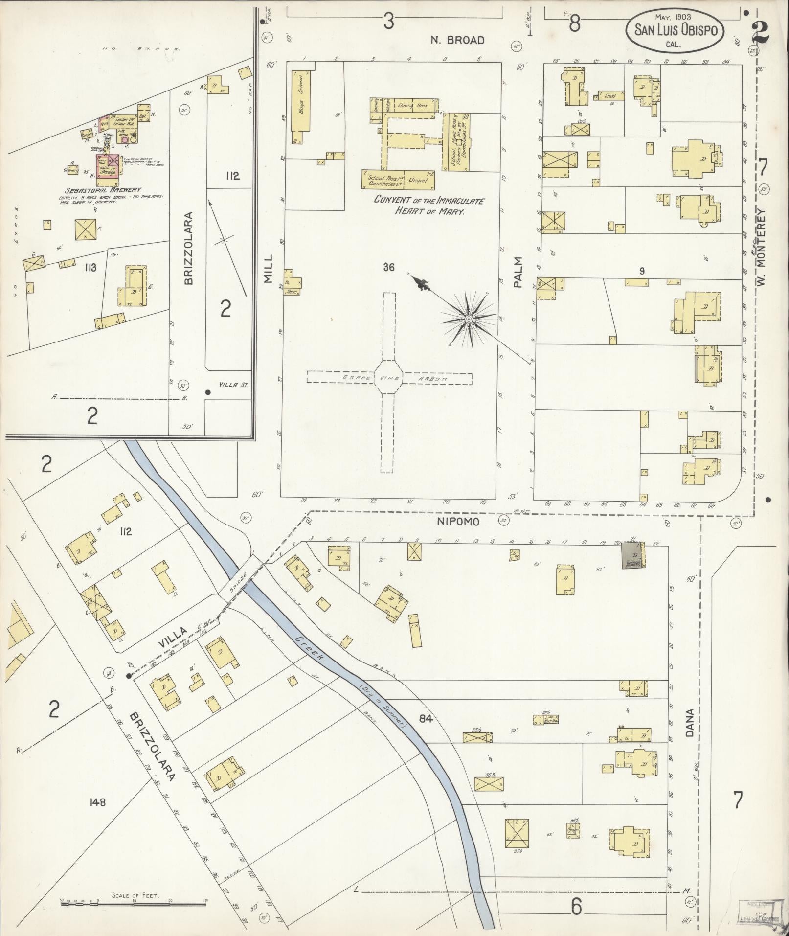 Sanborn Fire Insurance Map from San Luis Obispo, San Luis Obispo County, California (1903), Sheet #0002 - Complete Map Set gallery image, historic Sanborn map, vintage wall art, California California