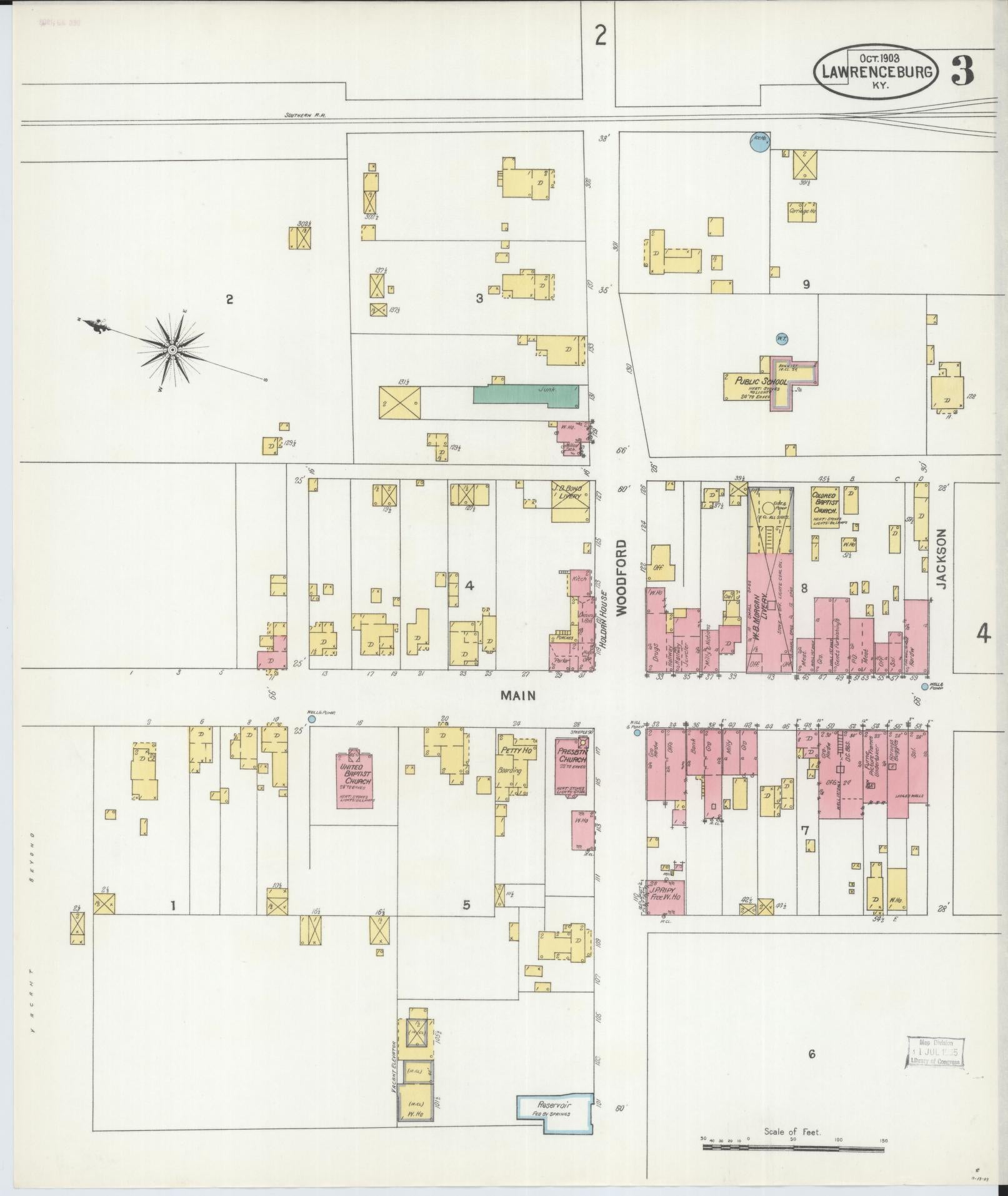 Sanborn Fire Insurance Map from Lawrenceburg, Anderson County, Kentucky (1903), Sheet #0003 - Complete Map Set gallery image, historic Sanborn map, vintage wall art, Kentucky Kentucky