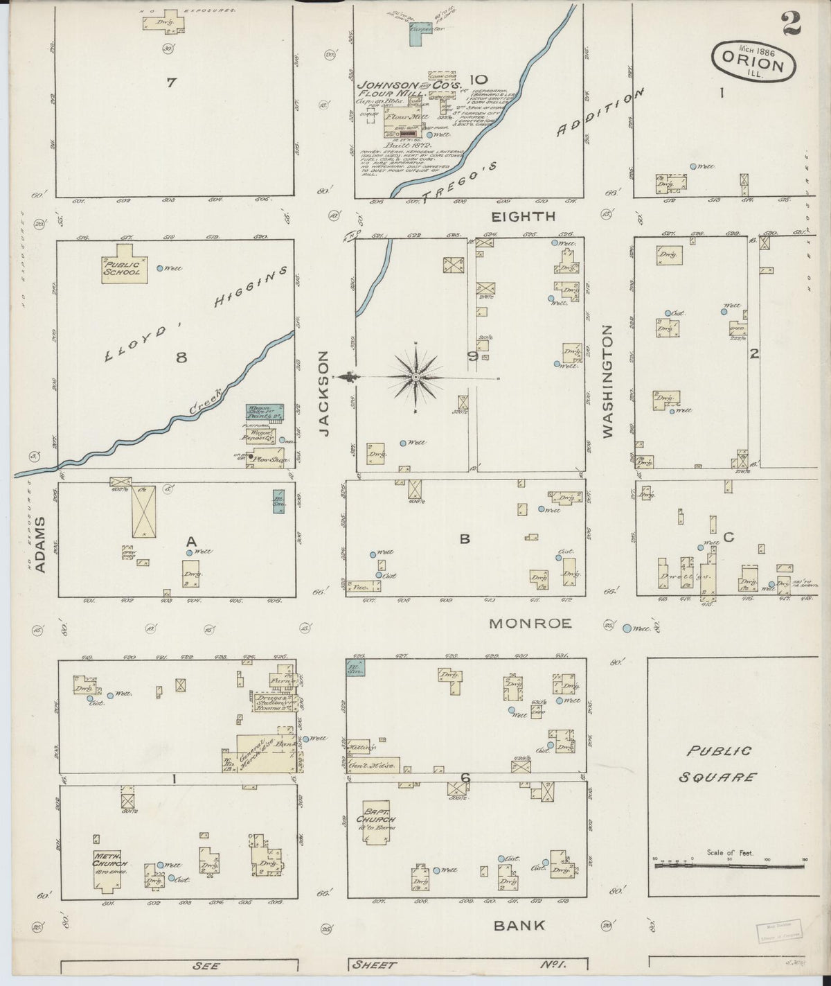 Sanborn Fire Insurance Map from Orion, Henry County, Illinois (1886), Sheet #0002 - Complete Map Set gallery image, historic Sanborn map, vintage wall art, Illinois Illinois