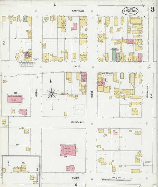 Sanborn Fire Insurance Map from Kewaunee, Kewaunee County, Wisconsin (1905), Sheet #0003 - Historic Sanborn Fire Insurance Map Print, vintage old map wall art, antique decor, genealogy gift, Wisconsin Wisconsin map