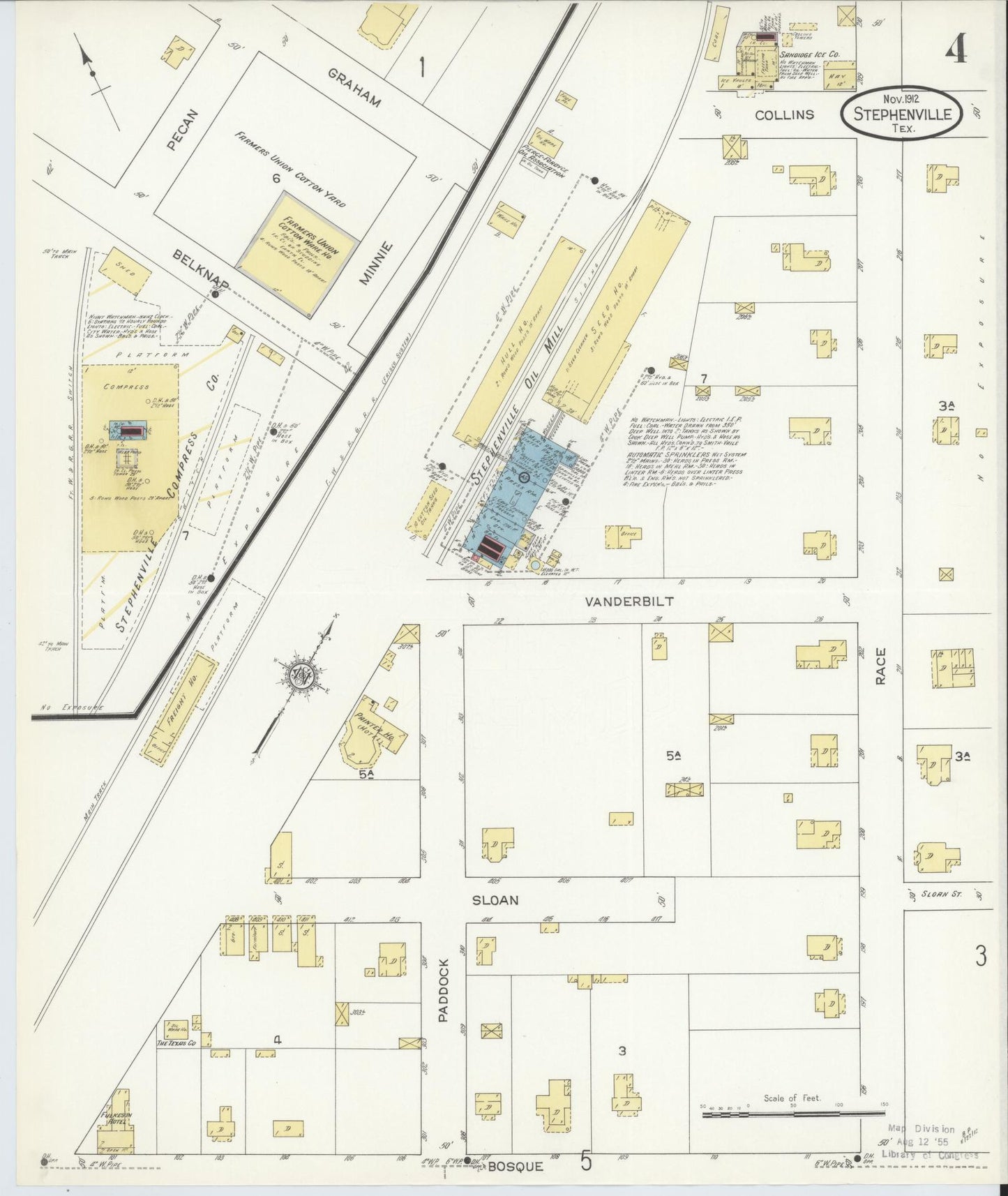 Sanborn Fire Insurance Map from Stephenville, Erath County, Texas (1912), Sheet #0004 - Complete Map Set gallery image, historic Sanborn map, vintage wall art, Texas Texas