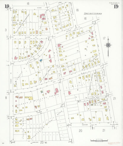 Sanborn Fire Insurance Map from Glen Ellyn, Du Page County, Illinois (1940), Sheet #0019 - Historic Sanborn Fire Insurance Map Print, vintage old map wall art, antique decor, genealogy gift, Illinois Illinois map