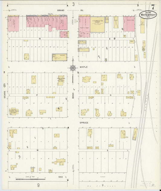 Sanborn Fire Insurance Map from Whitewright, Grayson County, Texas (1912), Sheet #0007 - Historic Sanborn Fire Insurance Map Print, vintage old map wall art, antique decor, genealogy gift, Texas Texas map