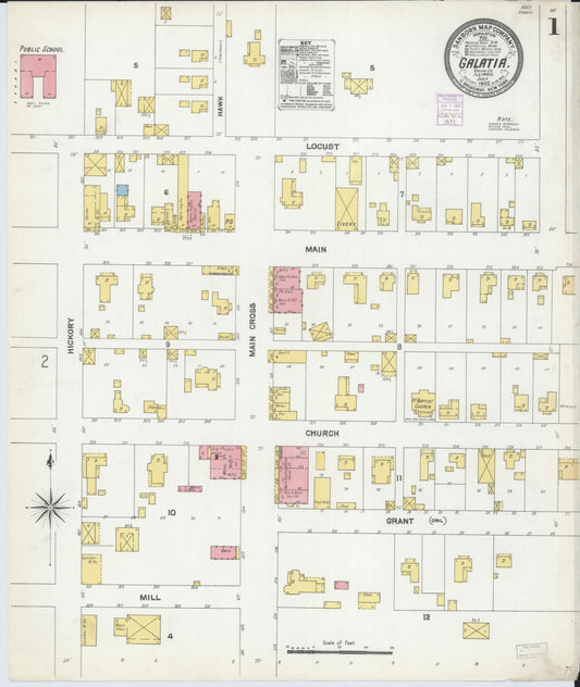 Sanborn Fire Insurance Map from Galatia, Saline County, Illinois (1902), Sheet #0001 - Historic Sanborn Fire Insurance Map Print, vintage old map wall art, antique decor, genealogy gift, Illinois Illinois map