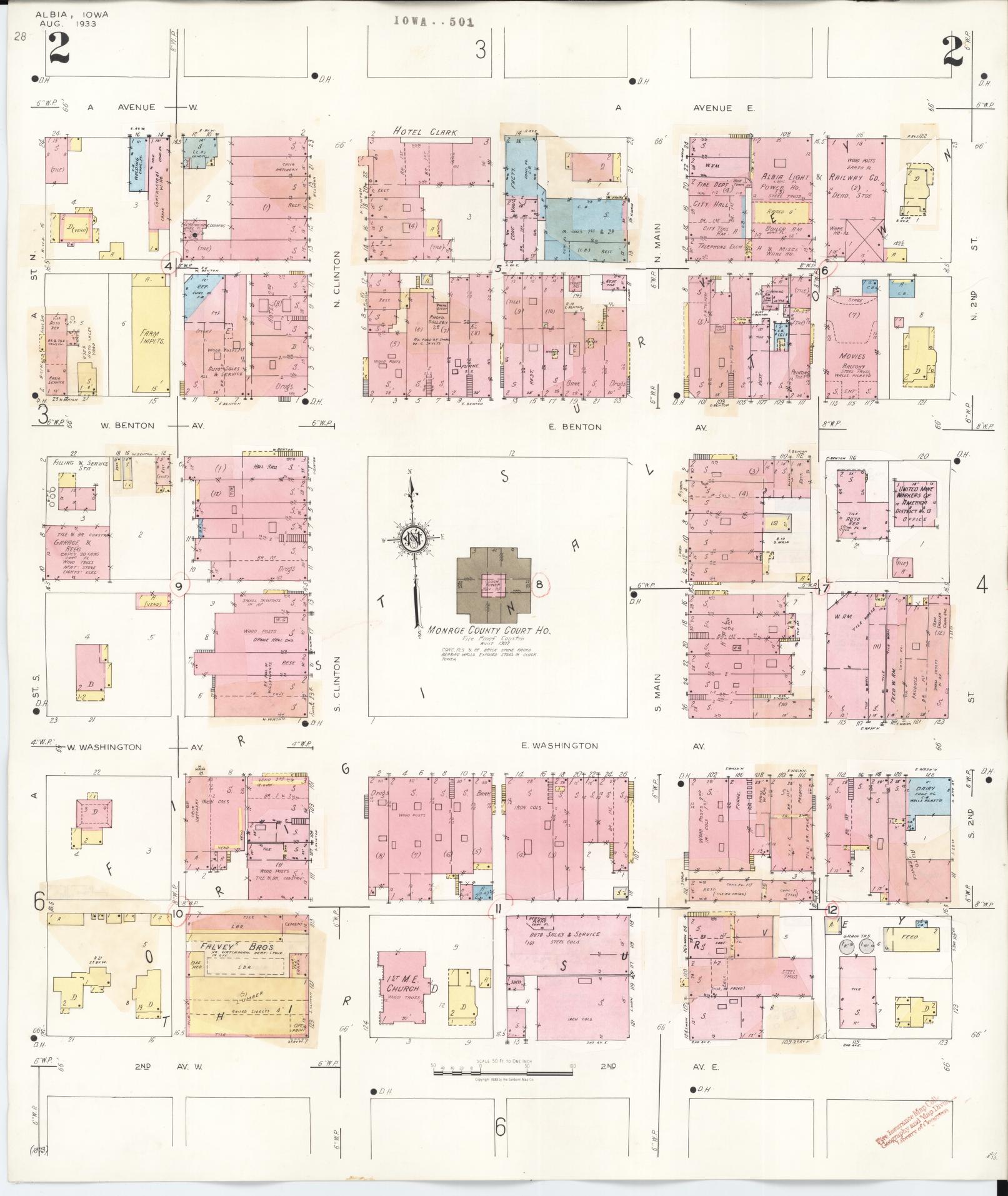 Sanborn Fire Insurance Map from Albia, Monroe County, Iowa (1947), Sheet #0002 - Historic Sanborn Fire Insurance Map Print, vintage old map wall art