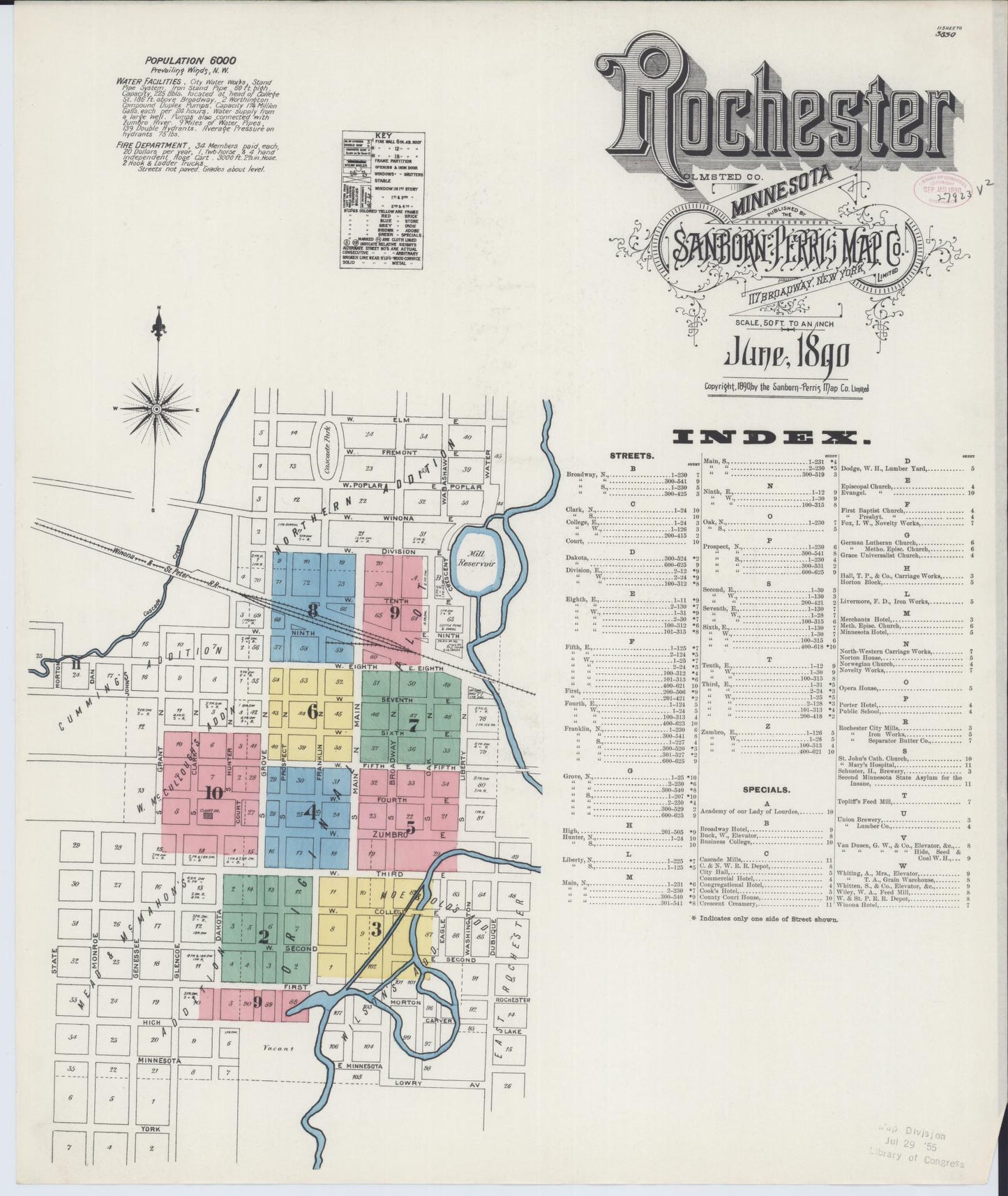 Sanborn Fire Insurance Map from Rochester, Olmsted County, Minnesota (1890), Sheet #0001 - Complete Map Set gallery image, historic Sanborn map, vintage wall art, Minnesota Minnesota