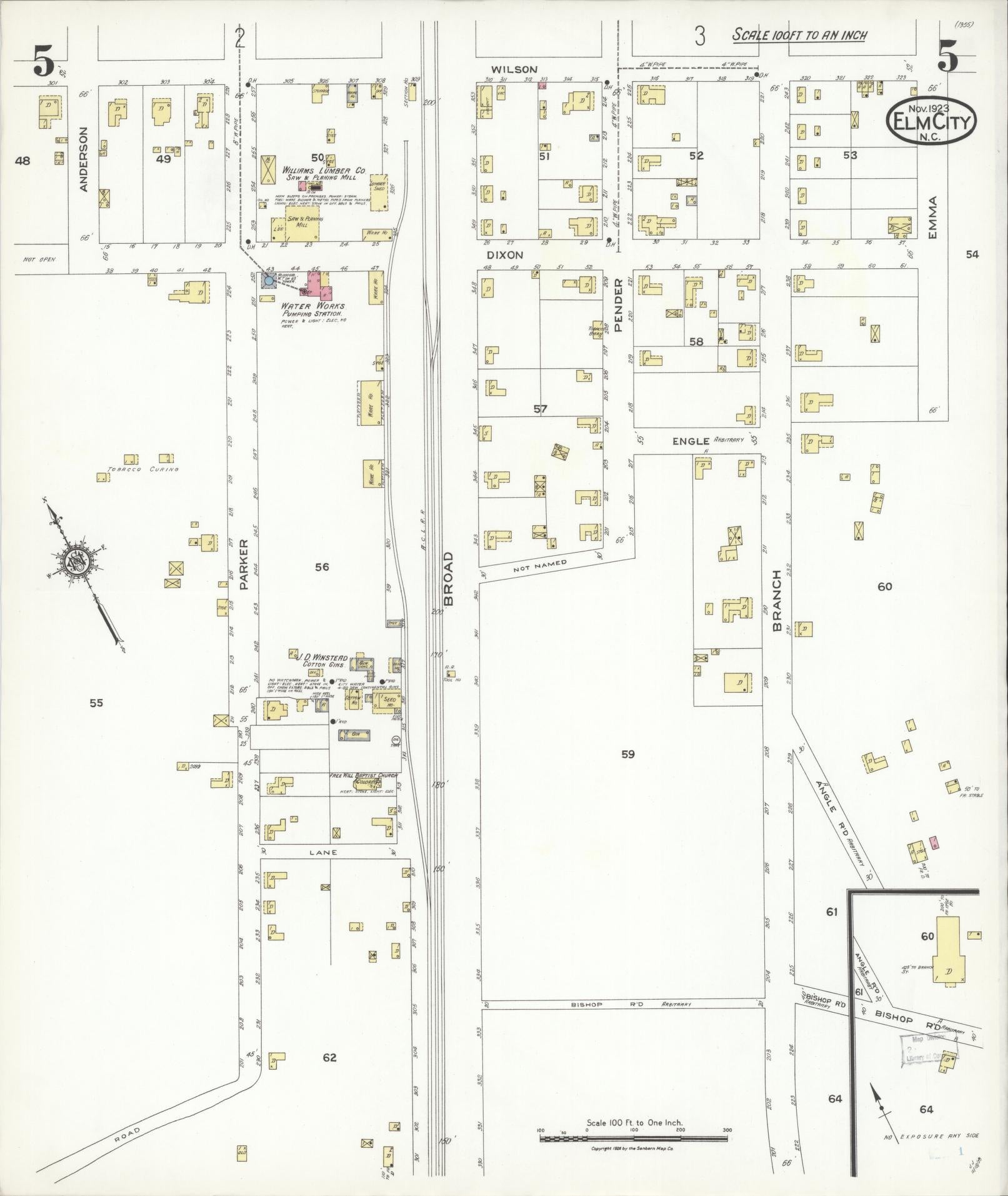 Sanborn Fire Insurance Map from Elm City, Wilson County, North Carolina (1923), Sheet #0005 - Complete Map Set gallery image, historic Sanborn map, vintage wall art, North Carolina North Carolina