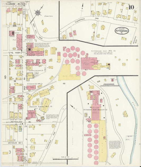 Sanborn Fire Insurance Map from Kittanning, Armstrong County, Pennsylvania (1913), Sheet #0010 - Historic Sanborn Fire Insurance Map Print, vintage old map wall art, antique decor, genealogy gift, Pennsylvania Pennsylvania map