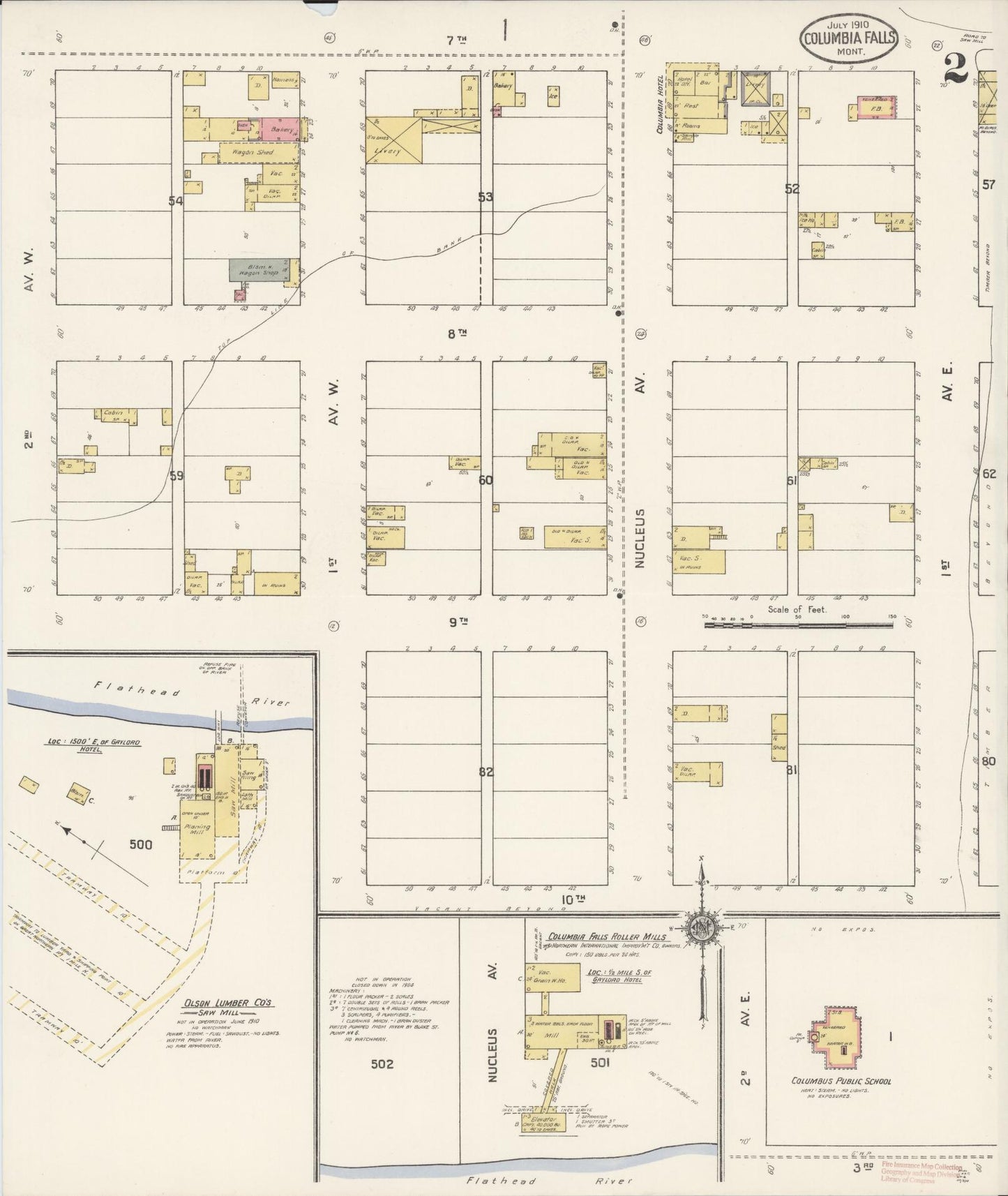 Sanborn Fire Insurance Map from Columbia Falls, Flathead County, Montana (1910), Sheet #0002 - Historic Sanborn Fire Insurance Map Print, vintage old map wall art, antique decor, genealogy gift, Montana Montana map