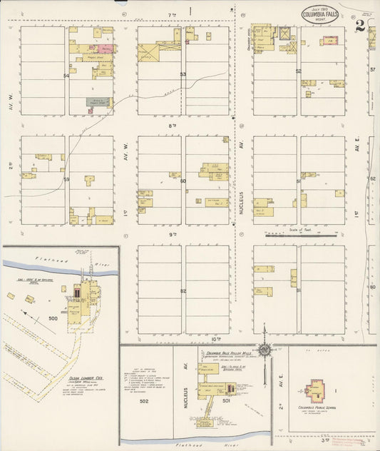 Sanborn Fire Insurance Map from Columbia Falls, Flathead County, Montana (1910), Sheet #0002 - Historic Sanborn Fire Insurance Map Print, vintage old map wall art, antique decor, genealogy gift, Montana Montana map