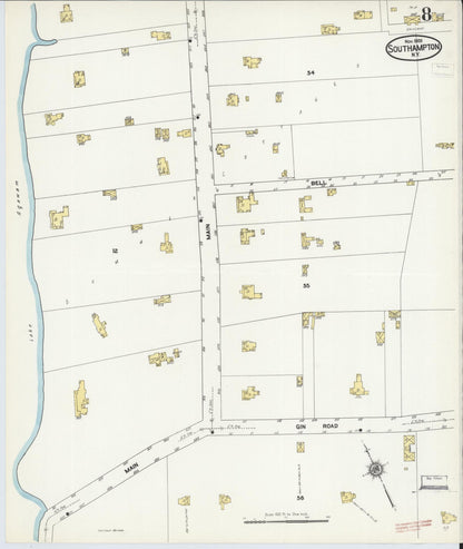 Sanborn Fire Insurance Map from Southampton, Suffolk County, New York (1909), Sheet #0008 - Historic Sanborn Fire Insurance Map Print, vintage old map wall art, antique decor, genealogy gift, New York New York map