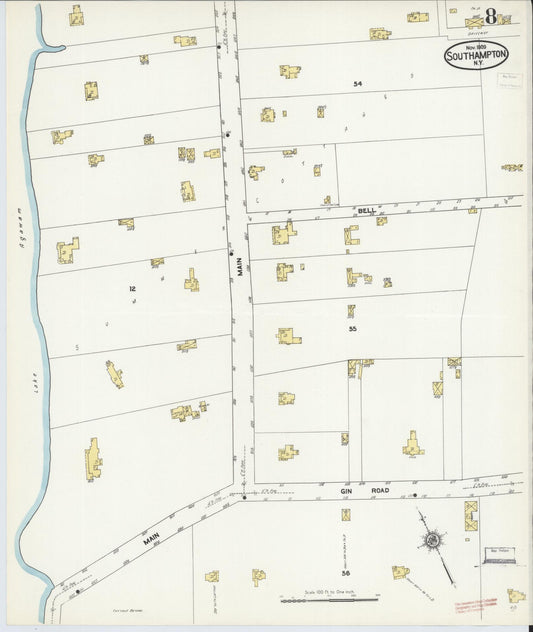 Sanborn Fire Insurance Map from Southampton, Suffolk County, New York (1909), Sheet #0008 - Historic Sanborn Fire Insurance Map Print, vintage old map wall art, antique decor, genealogy gift, New York New York map