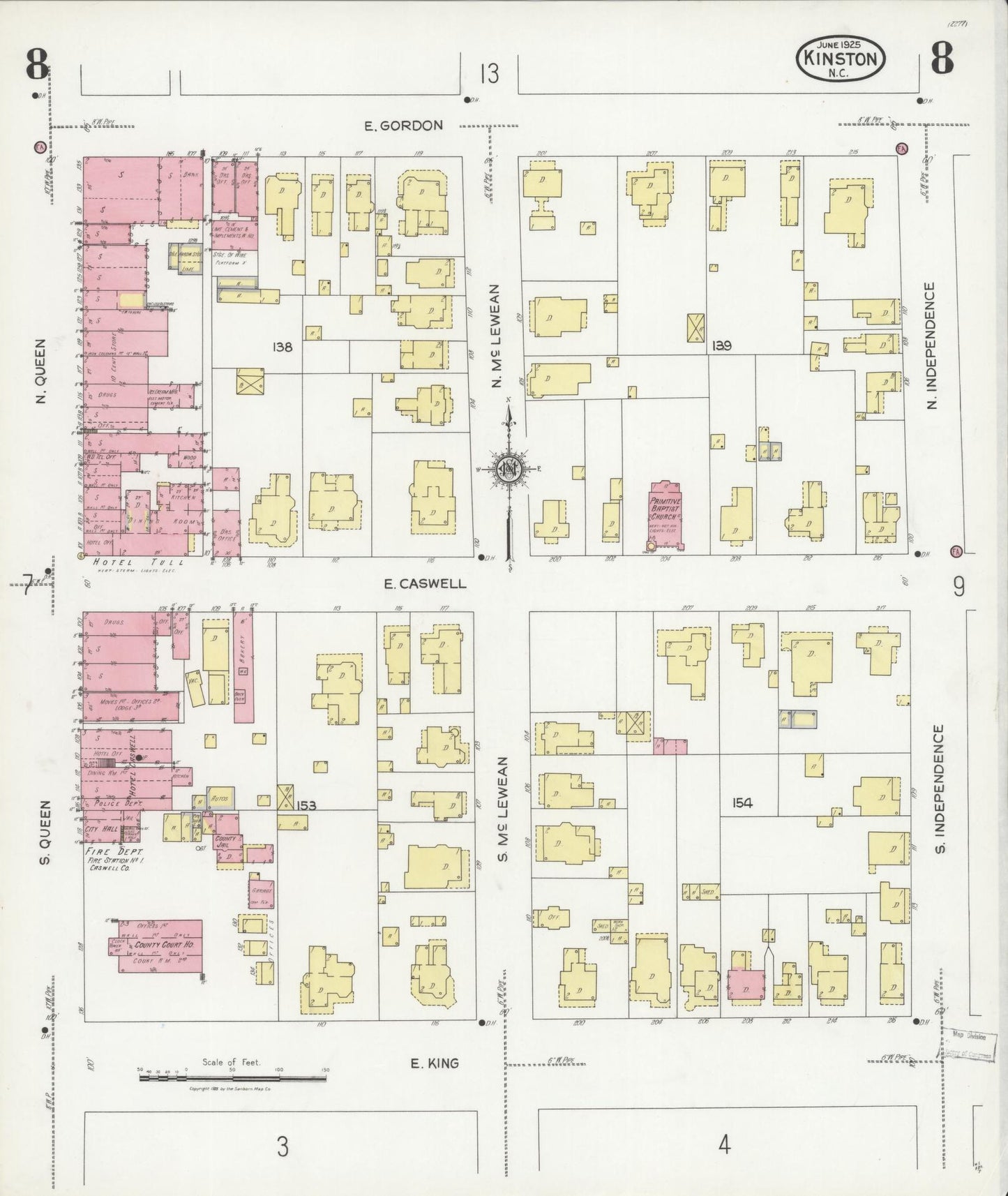Sanborn Fire Insurance Map from Kinston, Lenoir County, North Carolina (1925), Sheet #0008 - Complete Map Set gallery image, historic Sanborn map, vintage wall art, North Carolina North Carolina