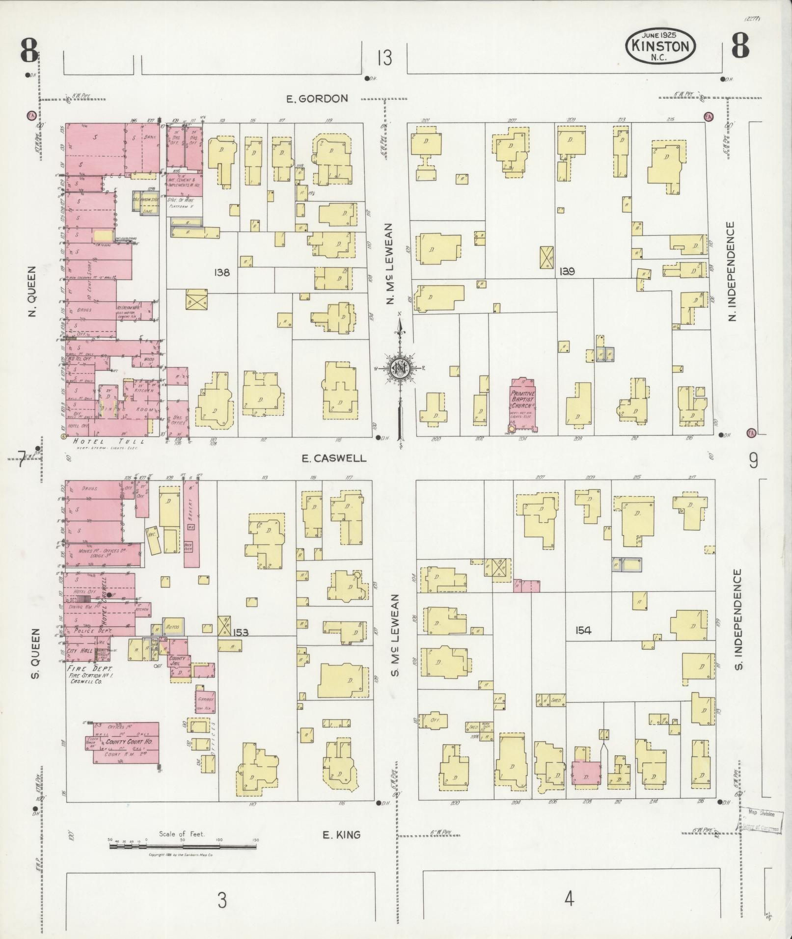 Sanborn Fire Insurance Map from Kinston, Lenoir County, North Carolina (1925), Sheet #0008 - Complete Map Set gallery image, historic Sanborn map, vintage wall art, North Carolina North Carolina