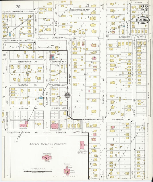 Sanborn Fire Insurance Map from Salina, Saline County, Kansas (1917), Sheet #0022 - Historic Sanborn Fire Insurance Map Print, vintage old map wall art, antique decor, genealogy gift, Kansas Kansas map