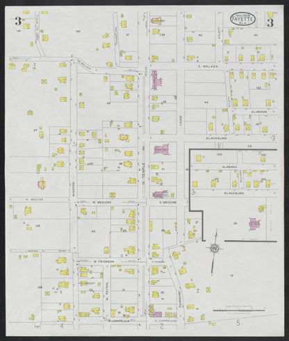 Sanborn Fire Insurance Map from Fayette, Fayette County, Alabama (1928), Sheet #0003 - Complete Map Set gallery image, historic Sanborn map, vintage wall art, Alabama Alabama