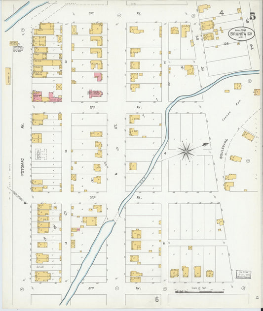 Sanborn Fire Insurance Map from Brunswick, Frederick County, Maryland (1904), Sheet #0005 - Historic Sanborn Fire Insurance Map Print, vintage old map wall art, antique decor, genealogy gift, Maryland Maryland map