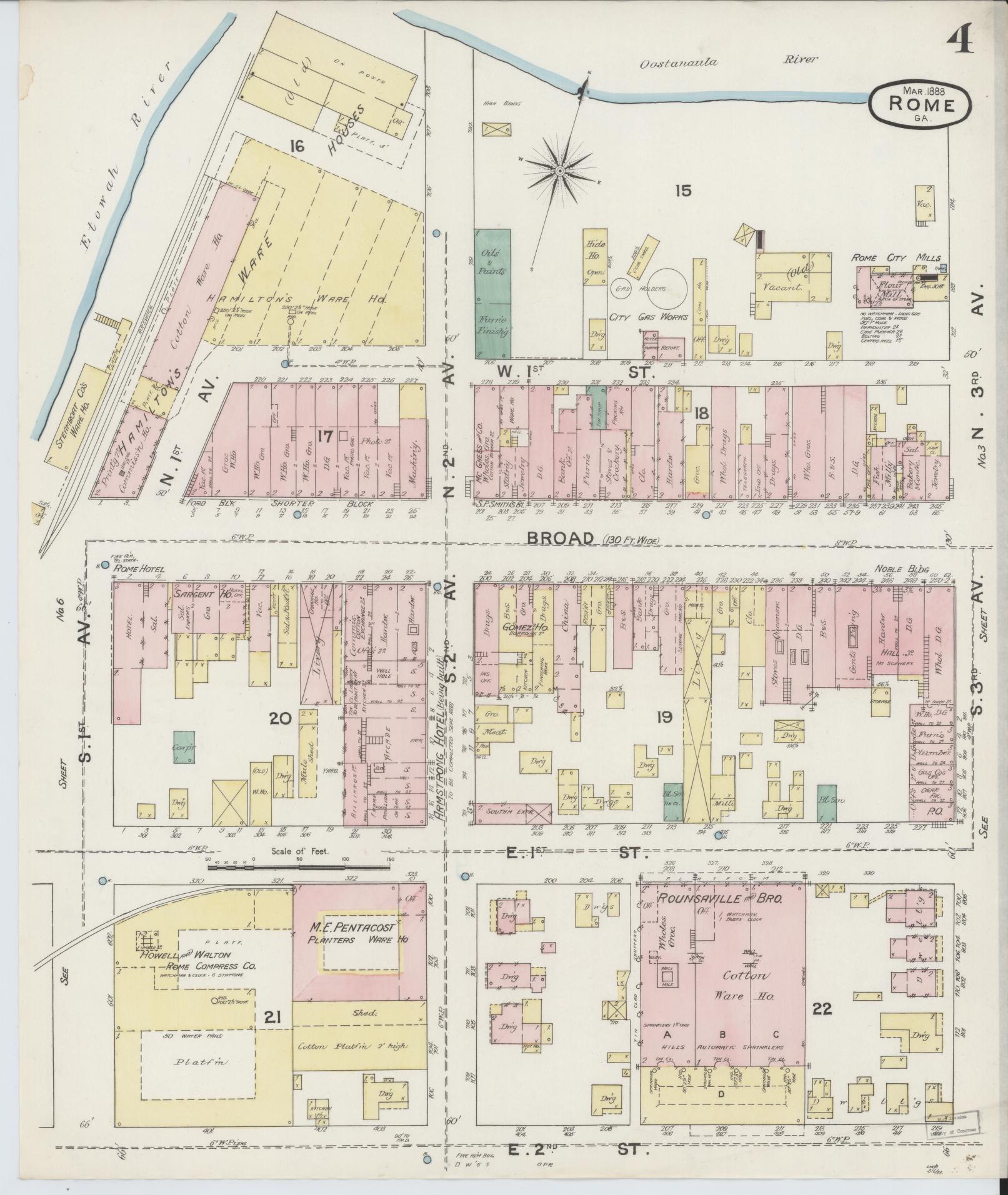 Sanborn Fire Insurance Map from Rome, Floyd County, Georgia (1888), Sheet #0004 - Complete Map Set gallery image, historic Sanborn map, vintage wall art, Georgia Georgia