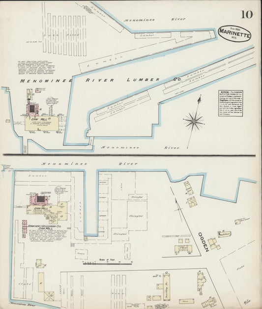 Sanborn Fire Insurance Map from Marinette, Marinette County, Wisconsin (1884), Sheet #0010 - Historic Sanborn Fire Insurance Map Print, vintage old map wall art, antique decor, genealogy gift, Wisconsin Wisconsin map