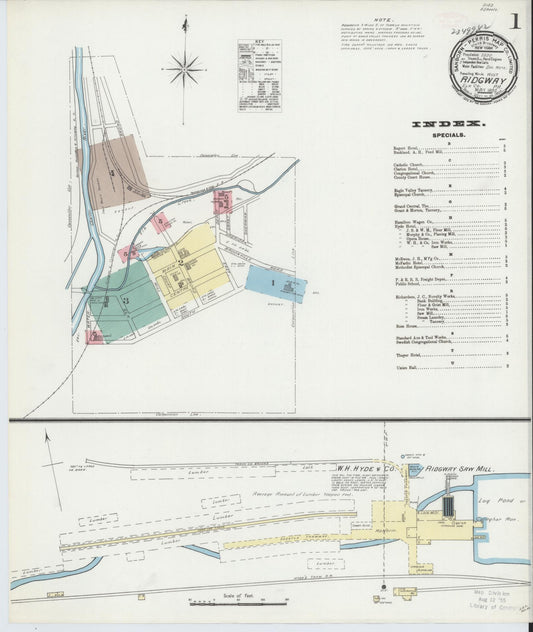 Sanborn Fire Insurance Map from Ridgway, Elk County, Pennsylvania (1892), Sheet #0001 - Historic Sanborn Fire Insurance Map Print, vintage old map wall art, antique decor, genealogy gift, Pennsylvania Pennsylvania map