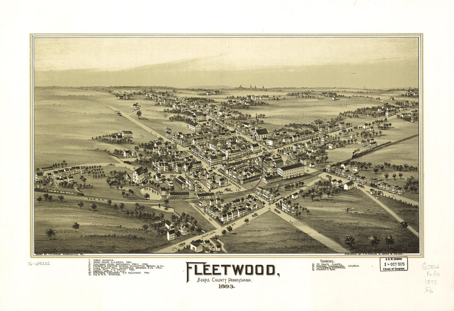 Fleetwood, Berks County, Pennsylvania. (1893) – Historic Bird’s-Eye View Panorama Print