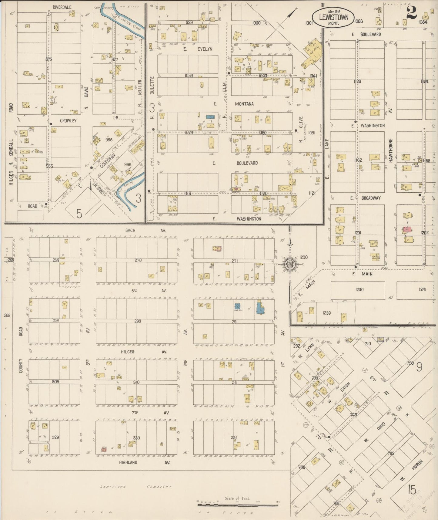 Sanborn Fire Insurance Map from Lewistown, Fergus County, Montana (1916), Sheet #0002 - Historic Sanborn Fire Insurance Map Print, vintage old map wall art, antique decor, genealogy gift, Montana Montana map