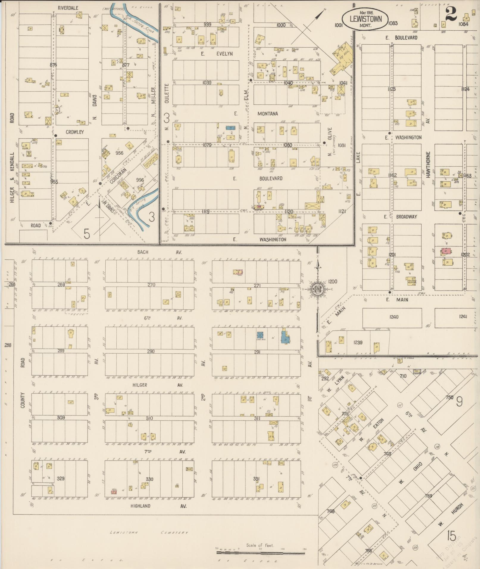 Sanborn Fire Insurance Map from Lewistown, Fergus County, Montana (1916), Sheet #0002 - Historic Sanborn Fire Insurance Map Print, vintage old map wall art, antique decor, genealogy gift, Montana Montana map