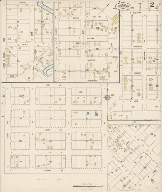 Sanborn Fire Insurance Map from Lewistown, Fergus County, Montana (1916), Sheet #0002 - Historic Sanborn Fire Insurance Map Print, vintage old map wall art, antique decor, genealogy gift, Montana Montana map