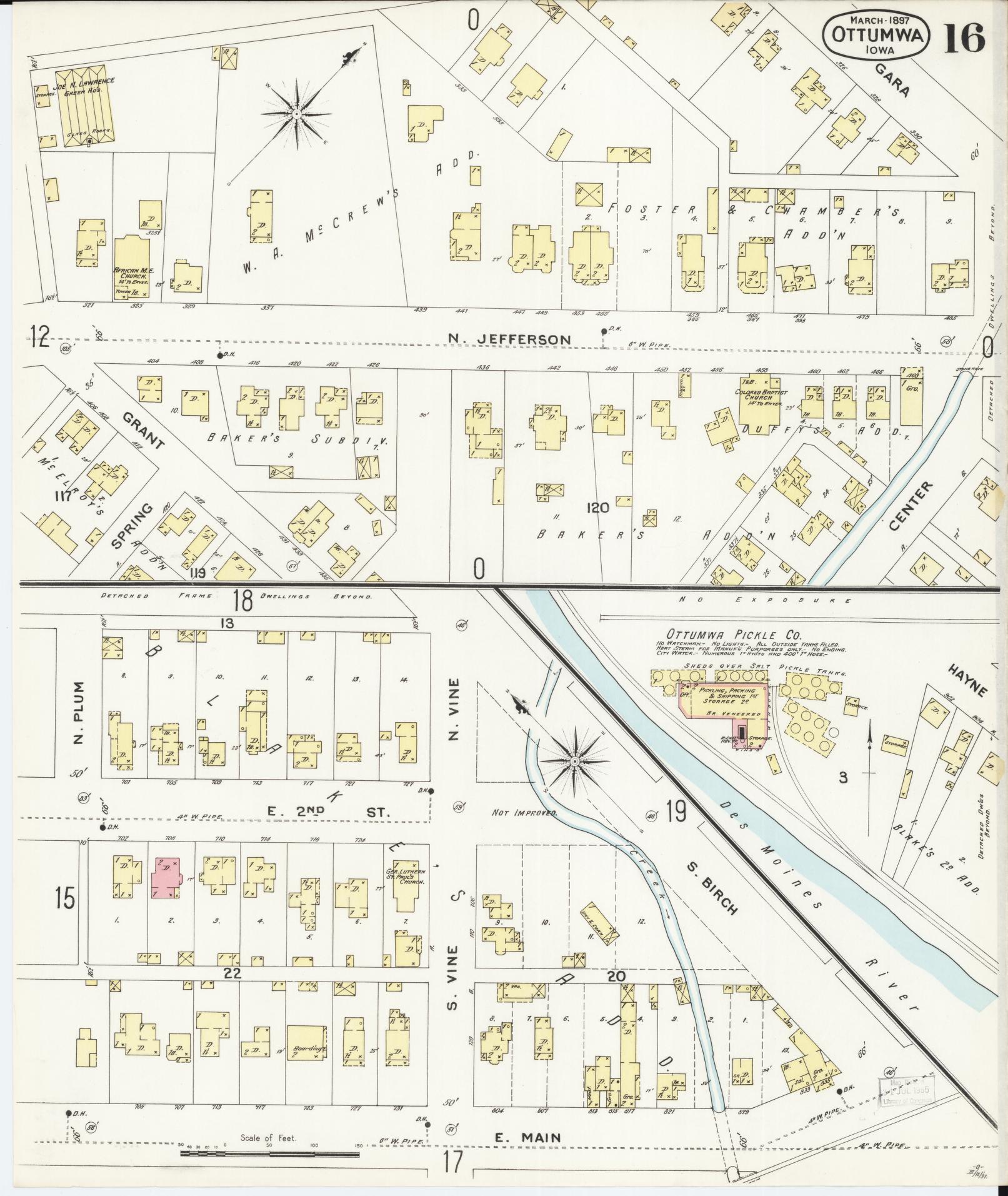 Sanborn Fire Insurance Map from Ottumwa, Wapello County, Iowa (1897), Sheet #0016 - Historic Sanborn Fire Insurance Map Print, vintage old map wall art