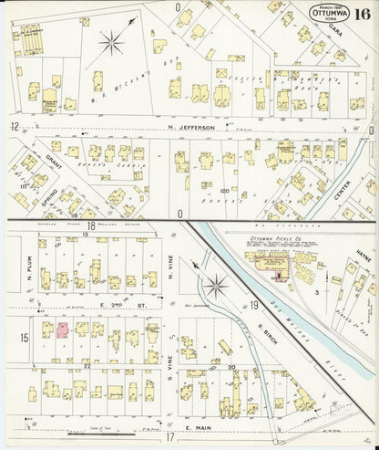 Sanborn Fire Insurance Map from Ottumwa, Wapello County, Iowa (1897), Sheet #0016 - Historic Sanborn Fire Insurance Map Print, vintage old map wall art