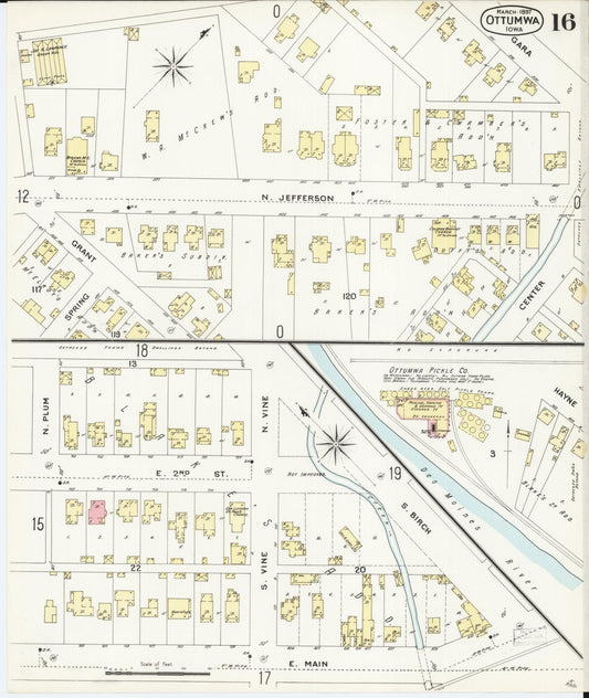 Sanborn Fire Insurance Map from Ottumwa, Wapello County, Iowa (1897), Sheet #0016 - Historic Sanborn Fire Insurance Map Print, vintage old map wall art