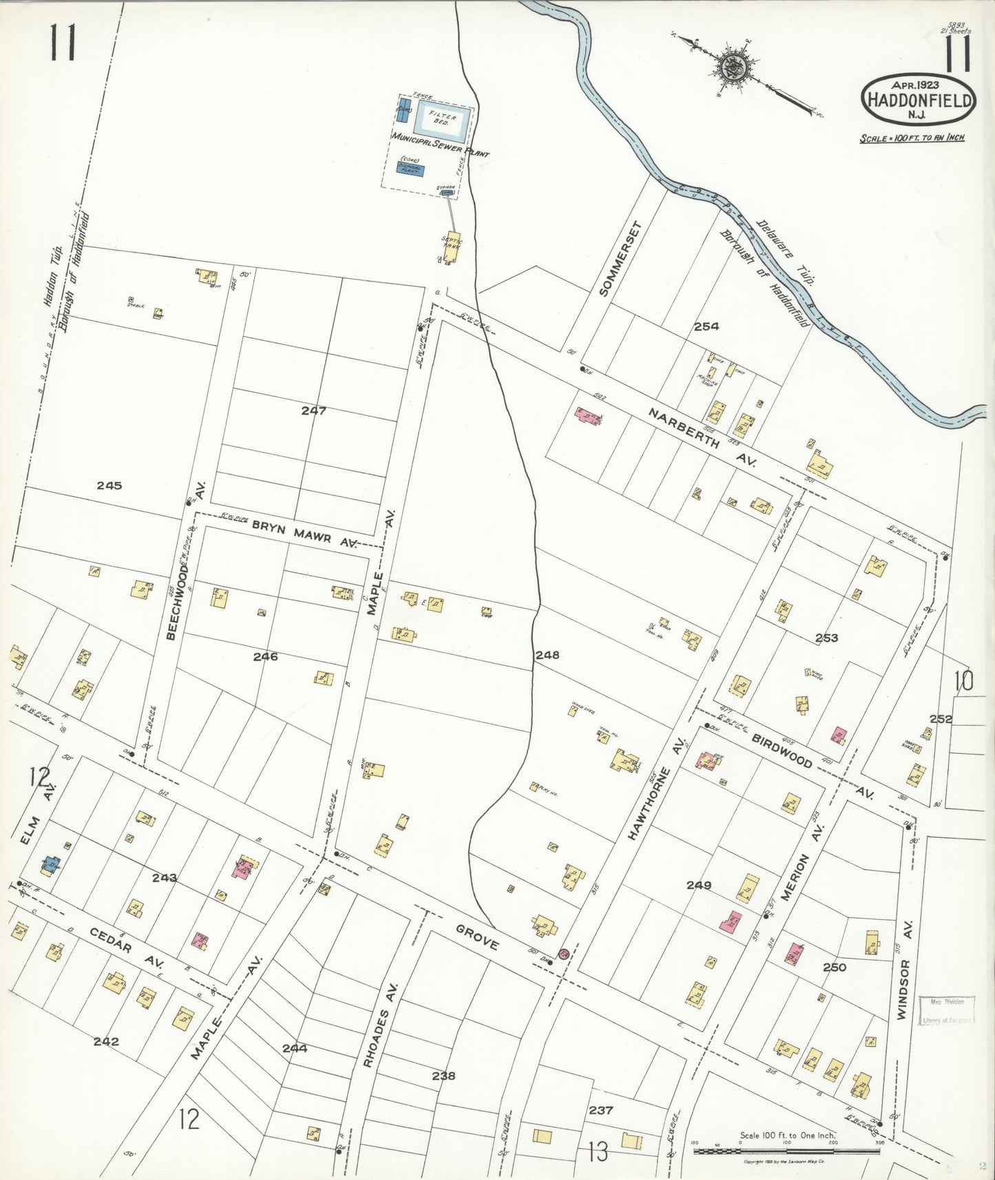 Sanborn Fire Insurance Map from Haddonfield, Camden County, New Jersey (1923), Sheet #0011 - Complete Map Set gallery image, historic Sanborn map, vintage wall art, New Jersey New Jersey