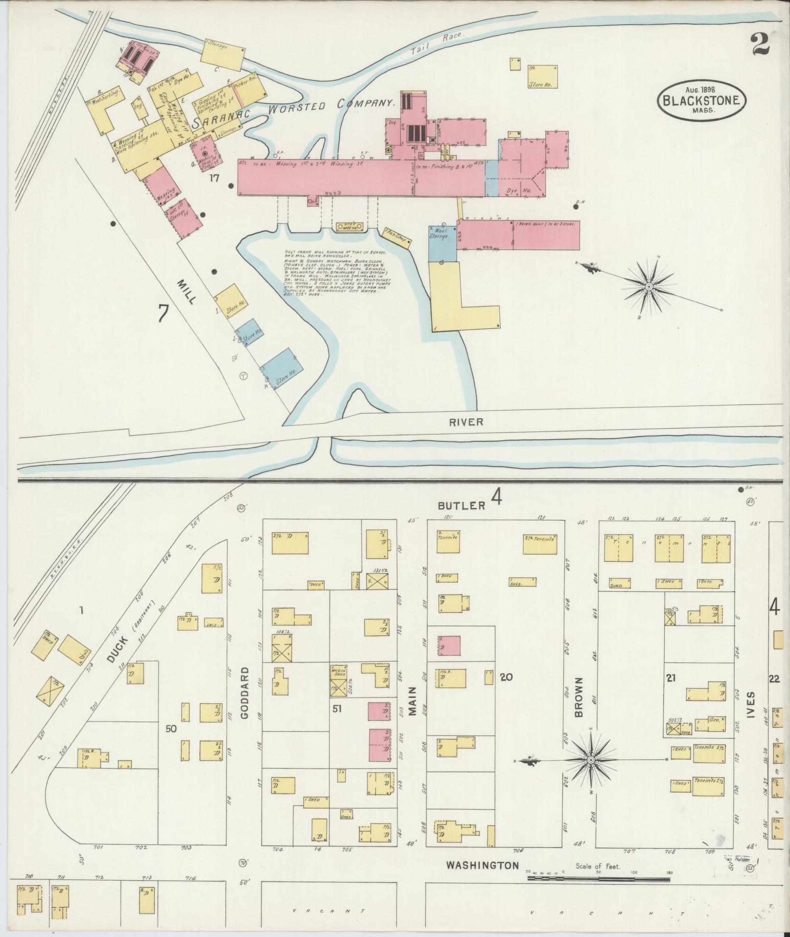 Sanborn Fire Insurance Map from Blackstone, Worcester County, Massachusetts (1898), Sheet #0002 - Complete Map Set gallery image, historic Sanborn map, vintage wall art, Massachusetts Massachusetts