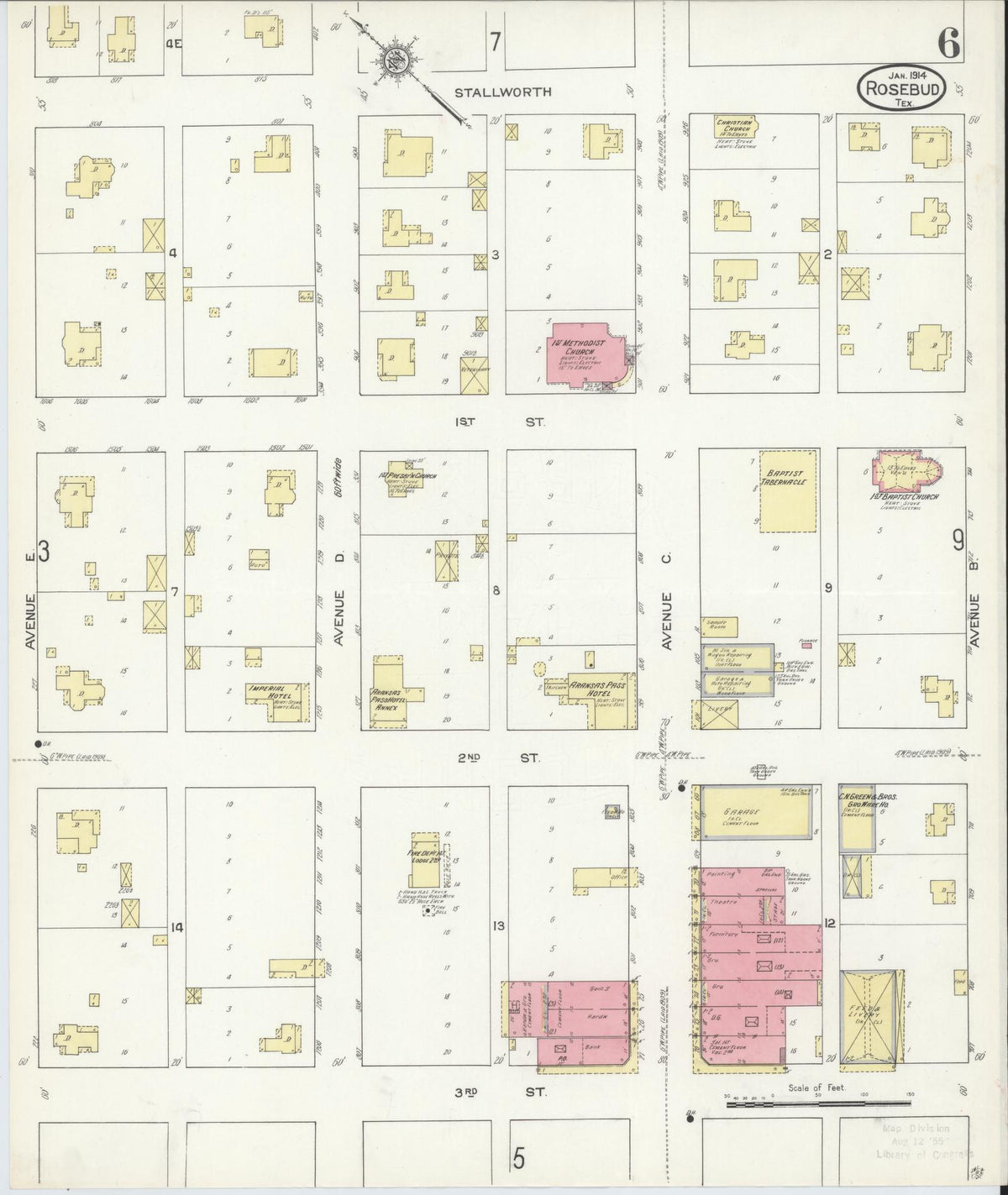 Sanborn Fire Insurance Map from Rosebud, Falls County, Texas (1914), Sheet #0006 - Complete Map Set gallery image, historic Sanborn map, vintage wall art, Texas Texas
