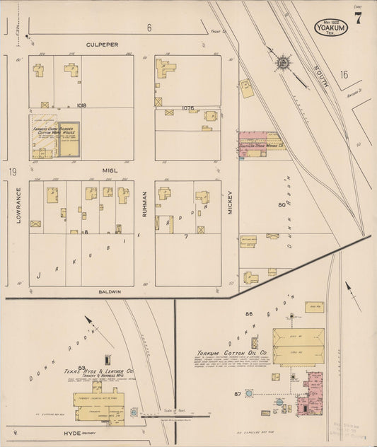 Sanborn Fire Insurance Map from Yoakum, De Witt And Lavaca Counties, Texas (1922), Sheet #0007 - Historic Sanborn Fire Insurance Map Print, vintage old map wall art, antique decor, genealogy gift, Texas Texas map