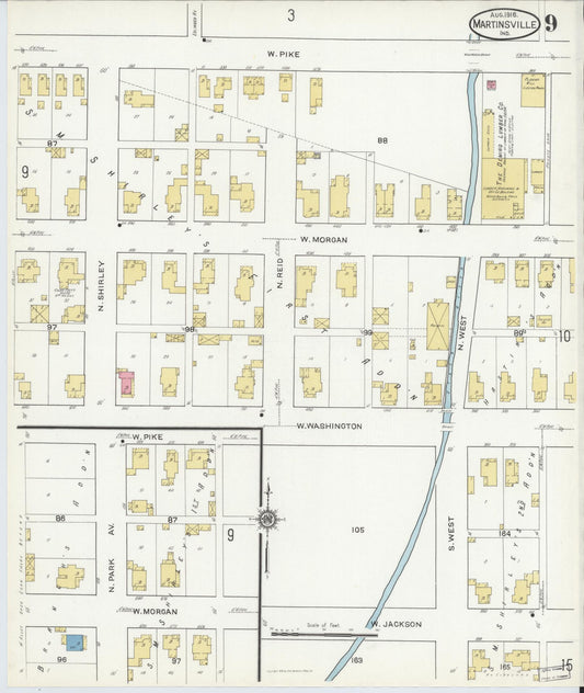 Sanborn Fire Insurance Map from Martinsville, Morgan County, Indiana (1916), Sheet #0009 - Historic Sanborn Fire Insurance Map Print, vintage old map wall art, antique decor, genealogy gift, Indiana Indiana map