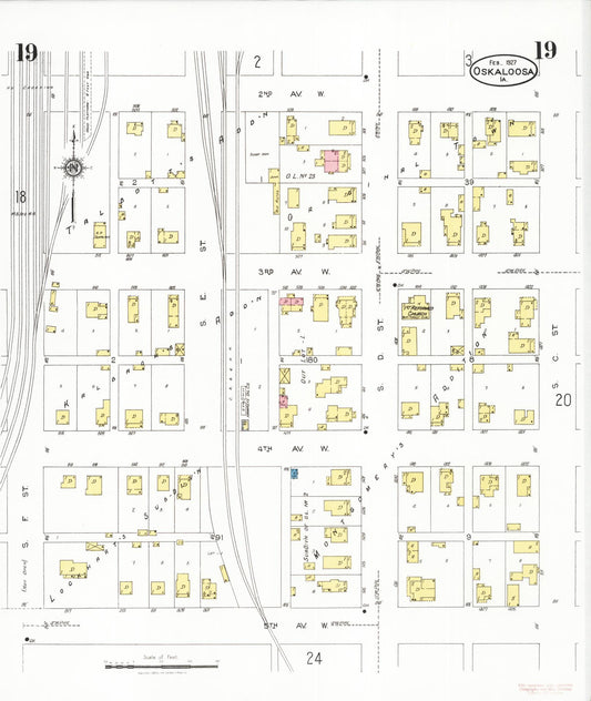 Sanborn Fire Insurance Map from Oskaloosa, Mahaska County, Iowa (1927), Sheet #0019 - Historic Sanborn Fire Insurance Map Print, vintage old map wall art