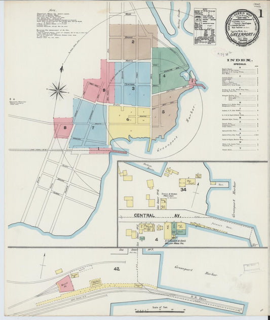 Sanborn Fire Insurance Map from Greenport, Suffolk County, New York (1890), Sheet #0001 - Historic Sanborn Fire Insurance Map Print, vintage old map wall art, antique decor, genealogy gift, New York New York map